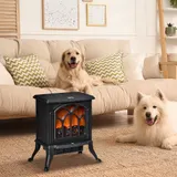 HOMCOM Elektrischer Kaminofen mit Flammeneffekt im Retro-Stil Thermostat 750-1500 W Überhitzungsschutz Schwarz   Aosom – Bild 3