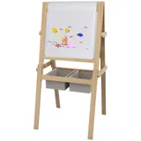 AIYAPLAY Kinderstaffelei - Doppelseitige Schiefertafel - Weiße Tafel Kreidetafel - Papierrolle + 2 integrierte Aufbewahrungskörbe - massives Naturkiefernholz   Aosom – Bild 1