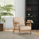 HOMCOM Loungesessel mit Massivholzrahmen Lounge - tiefe Sitzfläche - Armlehnen - beigefarbener Veloursstoff   Aosom – Bild 3