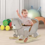 HOMCOM Schaukelpferd Schaukelbär Integrierter Stuhl Sicherheitsgurt Grunzfunktion Grau Braun   Aosom – Bild 3