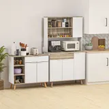 HOMCOM Aufbewahrungsmöbel, Küchenbuffet, Kommode, verstellbare Regale, 1 Schublade 1 Doppeltürschrank, Beine aus Massivholz, 95 x 35 x 85 cm, weiß   Aosom – Bild 3