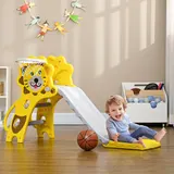 AIYAPLAY Kinderrutsche Basketballkorb für Kinder 18 bis 36 Monate Innen- und Außenbereich Max. 25 kg 131L x 50B x 74H cm Ball + Pumpe enthalten HDPE Gelb Grau   Aosom – Bild 3