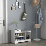 HOMCOM Schuhbank, Aufbewahrungsbank, 1 Schublade und 3 Fächer, Eingangsmöbel mit gepolstertem Kissen, für Flur, Eingang, Schlafzimmer, 76,5 x 30 x 52 cm, Weiß   Aosom – Bild 3