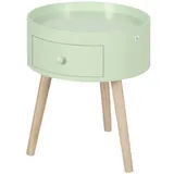 HOMCOM Couchtisch - Nachttisch - runder Nachttisch - skandinavisches Design Beistelltisch mit Schublade, schrägen konischen Beinen aus massivem Holz in Grün   Aosom – Bild 1
