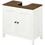 kleankin Unterschrank für Waschbecken Badezimmermöbel Unterschrank - 2 Türen mit Regal - 60 x 30 x 60 cm - Weiß und Holzoptik   Aosom – Bild 1