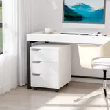 Büroschrank auf Rollen mit 3 abschließbaren Schubladen 40 x 50 x 57,5 cm MDF Weiß   Aosom – Bild 3