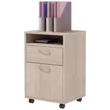 HOMCOM Rollbarer Schubladenschrank für das Büro, mobiles Aufbewahrungsmöbel mit Schublade, Schrank und Fach, für Dokumente und hängende Dateien, 40 x 35 x 60 cm, Eiche   Aosom – Bild 1