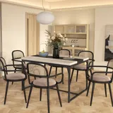 HOMCOM Esstisch Küchentisch für 6 Personen, Industriestil aus schwarzem Metall und Holz, Maße 120L x 89B x 75,5H cm   Aosom – Bild 3