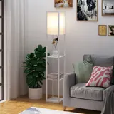 HOMCOM Regal-Stehlampe Stehlampe 26B x 26T x 160H cm 3 Regale 4 Ebenen MDF Weiß   Aosom – Bild 3