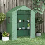 Outsunny Gewächshaus mit 1 Tür, 2 Fenstern und 2 U-förmigen Regalen für Gemüse Pflanzen Blumen PE-Abdeckung 140x73x190 cm Grün   Aosom – Bild 3