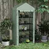 Outsunny Garten-Gewächshaus Balkon-Gewächshaus 5 Etagen mit 1 aufrollbaren Tür, Stahlrahmen & Verstärkte PE-Folie, 90L x 49B x 193H cm   Aosom – Bild 3