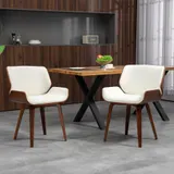 HOMCOM Set mit 2 Vintage-Stühlen für das Esszimmer, weißes Kunstleder-Sitzfläche und Holzbeine   Aosom – Bild 3