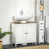 kleankin Unterschrank für Waschbecken Badezimmermöbel Unterschrank - 2 Türen mit Regal - 60 x 30 x 60 cm - Weiß und Holzoptik   Aosom – Bild 3