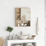 HOMCOM Wandspiegel mit Spiegel für Badezimmerschrank Hängendes Aufbewahrungsmöbel Farbe Eichenholz Maße 60L x 15B x H76 cm   Aosom – Bild 3