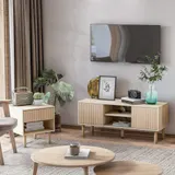 HOMCOM TV-Möbel TV-Ständer für Fernseher bis zu 50 Zoll mit 2 Schiebetüren und 2 Fächern mit Kabelmanagement - 115 x 40 x 49 cm   Aosom – Bild 3