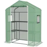 Outsunny Gewächshaus mit 1 Tür, 2 Fenstern und 2 U-förmigen Regalen für Gemüse Pflanzen Blumen PE-Abdeckung 140x73x190 cm Grün   Aosom – Bild 1