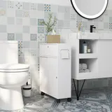 kleankin Badezimmer Aufbewahrungsschrank, WC-Schrank für Toilettenpapier mit Schiebetüren, mehreren Fächern, auf Rollen, Toilettenmöbel, 52 x 17 x 67 cm, weiß   Aosom – Bild 3