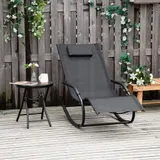 Outsunny Schaukelliegestuhl Ergonomischer Rocking Chair mit Kopfstütze und galvanisiertem Metallrahmen Textilene 63l x 160B x 88H cm Schwarz   Aosom – Bild 3