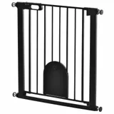 PawHut Haustiergitter von 76H cm Hundekatzengitter mit automatischer Türschließung Doppelverriegelungssystem Druckmontage von 75 bis 82 cm Stahl und ABS Schwarz   Aosom – Bild 1