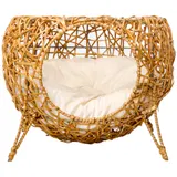 PawHut Katzenhaus Katzenkorb auf Ständer aus Rattan mit dickem Kissen Ø 40 x 32 cm Hellbraun   Aosom – Bild 1