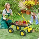 Outsunny Gartenkarren Transportwagen Handwagen 4 Räder 94 x 48,5 x 100 cm max. 150 kg Metall Gelb   Aosom – Bild 3