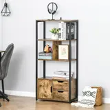 HOMCOM Industrielles Bücherregal 3 Regale Schranktür 2 Schubladen Partikelplatten Altholzoptik Stahl Schwarz   Aosom – Bild 3