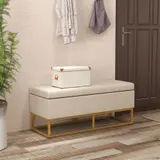 HOMCOM Sitzbank mit Stauraum und gepolsterter Sitzfläche, 2-in-1, Beige und Gold, 110 x 44 x 48 cm   Aosom – Bild 3