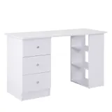 HOMCOM Schreibtisch Multimediabüro mit 3 Schubladen 2 Regalen 120L x 49B x 72H cm Weiß   Aosom – Bild 1