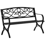 Outsunny Gartenbank 2-Sitzer Gartenbank im Freien Terrasse Patio mit geneigter Rückenlehne Latten- Sitzfläche bequeme Armlehnen Stahl Gusseisen 128 x 58,5 x 85 cm schwarz   Aosom – Bild 1