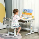 HOMCOM Kinder Schreibtisch mit Stuhl - Kinder Schreibtisch und Stuhl Set höhenverstellbar - Lampe, Leseständer, ausziehbares Tablett mit Mehrfachspeicherung - Grau Weiß   Aosom – Bild 3