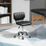 HOMCOM Drehbarer Rollhocker - Drehhocker für Arbeit - Ergonomischer Hocker - Höhenverstellbarer Sitz 47-62 cm - Gepolstertes PU-Synthetikleder in Schwarz verchromtes Metall   Aosom – Bild 3