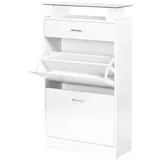 HOMCOM Schuhschrank Schuhschrank mit 2 klappbaren Türen, 2 Fächern, Schublade und Glasplatte - Weiß   Aosom – Bild 1