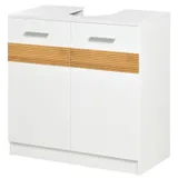 Kleankin Badezimmer Unterschrank - Waschtischunterschrank - gemütlicher schicker Stil mit 10 Bambusstreifen, 2-türigem Schrank mit Regal MDF Maße 60L x 30B x 60,5H cm weiß   Aosom – Bild 1