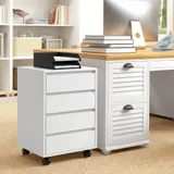 HOMCOM Büroschrank Büroregal auf Rollen mit 4 Schubladen in Holzoptik Weiß   Aosom – Bild 3