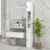 kleankin Badezimmerschrank Hochschrank mit 4 verstellbaren Regalen, 1 Schublade und 2 Schränken modernes Design 20 x 20 x 180 cm weiß   Aosom – Bild 3
