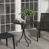 Outsunny Runder Gartentisch Ø66 cm, Gartentisch aus verzinktem Stahl mit Lattenplatte für Terrasse, Balkon, Schwarz   Aosom – Bild 3