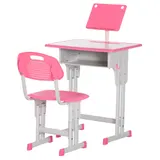 HOMCOM Kinder Schreibtisch und Stuhl mit Leseständer, Fach, Haken und Stifthalter - höhenverstellbar - 60 x 45 x 90-102 cm - rosa   Aosom – Bild 1