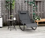 Outsunny Schaukelliegestuhl Ergonomischer Rocking Chair mit Kopfstütze und galvanisiertem Metallrahmen Textilene 63l x 160B x 88H cm Schwarz   Aosom – Bild 1