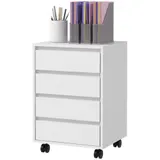 HOMCOM Büroschrank Büroregal auf Rollen mit 4 Schubladen in Holzoptik Weiß   Aosom – Bild 1