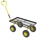 Outsunny Gartenkarren Transportwagen Handwagen 4 Räder 94 x 48,5 x 100 cm max. 150 kg Metall Gelb   Aosom – Bild 1