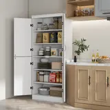 HOMCOM Küchenschrank Buffet für Esszimmer mit 4 Türen 6 Regale moderne Stil 76 x 40 x 177 cm in Weiß   Aosom – Bild 3