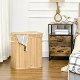 HOMCOM Bambus Wäschekorb mit Deckel und Griffen, 90 Liter Kapazität mit 2 Abschnitten und einem abnehmbaren Stoffbeutel - 54,2 x 35,2 x 59,5 cm   Aosom – Bild 3