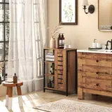 kleankin Badezimmerschrank, freistehend, industrielles Design, Stahlkonstruktion, 3 offene Regale, 2-stufiger Schrank, Lamellentür, 60 x 30 x 85 cm, rustikales Braun   Aosom – Bild 3