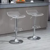 HOMCOM Set mit 2 zeitgenössischen Design-Barhockern, transparente Acryl-Sitzfläche und verchromtes Metallgestell - 360° drehbar - höhenverstellbar mit Fußstützen - transparent   Aosom – Bild 3