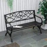 Outsunny Gartenbank 2-Sitzer Gartenbank im Freien Terrasse Patio mit geneigter Rückenlehne Latten- Sitzfläche bequeme Armlehnen Stahl Gusseisen 128 x 58,5 x 85 cm schwarz   Aosom – Bild 3