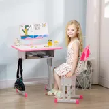 HOMCOM Kinder Schreibtisch und Stuhl mit Leseständer, Fach, Haken und Stifthalter - höhenverstellbar - 60 x 45 x 90-102 cm - rosa   Aosom – Bild 3