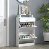 HOMCOM Schuhschrank Schuhschrank mit 2 klappbaren Türen, 2 Fächern, Schublade und Glasplatte - Weiß   Aosom – Bild 3