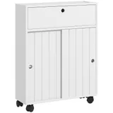 kleankin Badezimmer Aufbewahrungsschrank, WC-Schrank für Toilettenpapier mit Schiebetüren, mehreren Fächern, auf Rollen, Toilettenmöbel, 52 x 17 x 67 cm, weiß   Aosom – Bild 1