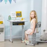 HOMCOM Schreibtisch und Stuhl für Kinder mit Leseständer, Fach, Haken und Stifthalter - verstellbare Höhe - 60 x 45 x 90-102 cm - grau   Aosom – Bild 3