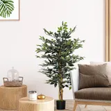 HOMCOM Künstlicher Ficus Pflanze Höhe 1,3 m Stamm Zweige Liane Moosblaetter Topf inklusive   Aosom – Bild 3